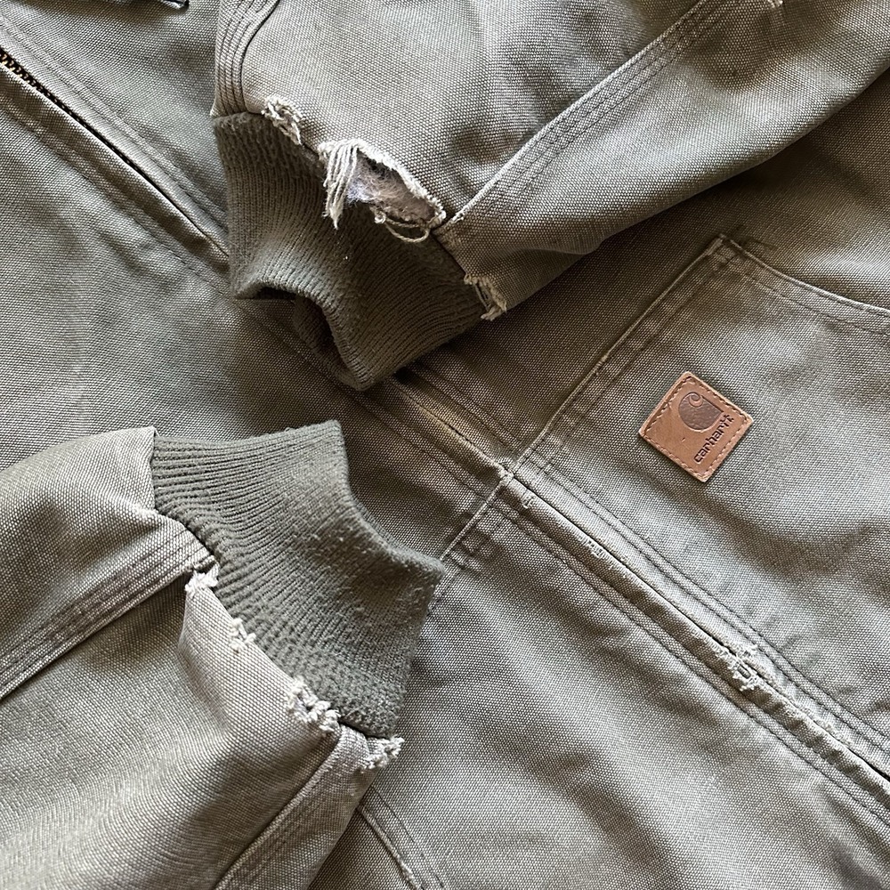 Vtg Y2K Carhartt J130 ARG Duck Canvas Hooded Chore Jacket Lined Men 3XL Green - Picture 12 of 16